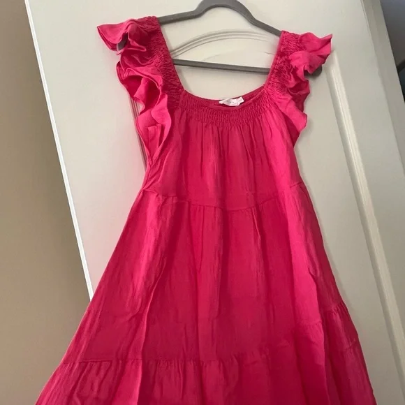 NWT Lush “Azalea” Pink Flutter Sleeve Tiered Summer Dress Women’s XS - Picture 3 of 15